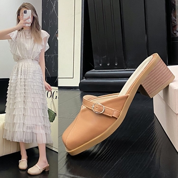 Παντόφλες Baotou με χοντρό τακούνι γαλλικού στιλ για γυναίκες, εξωτερική ένδυση, άνοιξη και καλοκαίρι 2025, νέο στυλ, φόρεμα Mary Jane.