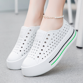 Летни обувки с дупка за жени с дебело дъно, мека повърхност, кухи, газещи, ежедневни, дишащи, водоустойчиви, плажни, външни, сандали с плъзгане за жени