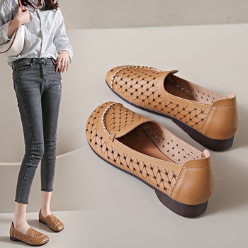 Pantofi sport cu un singur strat, scobiți în interior, pentru femei, primăvara și vara 2024, pantofi sport retro cu vârful pătrat, confortabili, cu croială joasă, pentru vârste mijlocii și vârstnici, en-gros