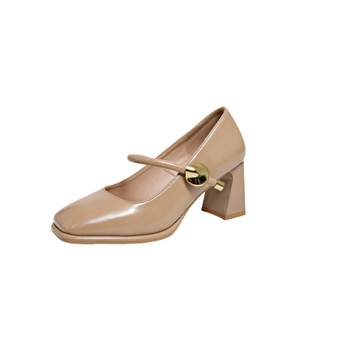 Παπούτσια Mary Jane με χοντρό τακούνι και απαλό στυλ 2025 Άνοιξη και καλοκαίρι Νέο στυλ Χρώμα γάλακτος τσάι Παπούτσια μονής στρώσης με αγκράφα και τετράγωνο κεφάλι, με φούστα για μετακινήσεις