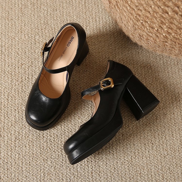 Pantofi Mary Jane pentru femei 2025 primăvara și toamna nouă franceză retro cu un singur cuvânt cataramă tocuri înalte toc gros impermeabil masă pantofi single