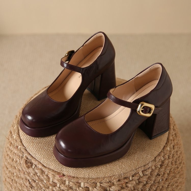 Pantofi Mary Jane pentru femei 2025 primăvara și toamna nouă franceză retro cu un singur cuvânt cataramă tocuri înalte toc gros impermeabil masă pantofi single