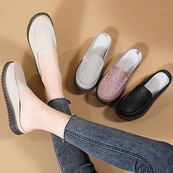 2024. aasta kevadised tikitud vabaaja poolsussid, pehme põhjaga kerged emakingad, tikitud klassikalised naiste kinnise ninaga libisemiskindlad sussid