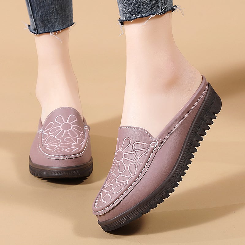 2024. aasta kevadised tikitud vabaaja poolsussid, pehme põhjaga kerged emakingad, tikitud klassikalised naiste kinnise ninaga libisemiskindlad sussid