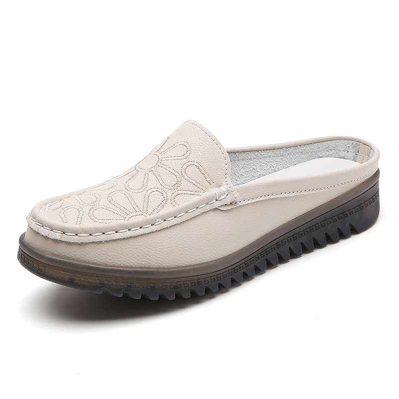 2024. aasta kevadised tikitud vabaaja poolsussid, pehme põhjaga kerged emakingad, tikitud klassikalised naiste kinnise ninaga libisemiskindlad sussid