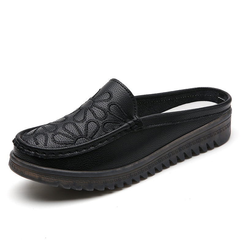 2024. aasta kevadised tikitud vabaaja poolsussid, pehme põhjaga kerged emakingad, tikitud klassikalised naiste kinnise ninaga libisemiskindlad sussid