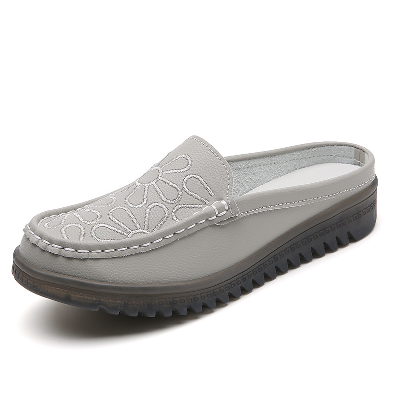 2024. aasta kevadised tikitud vabaaja poolsussid, pehme põhjaga kerged emakingad, tikitud klassikalised naiste kinnise ninaga libisemiskindlad sussid