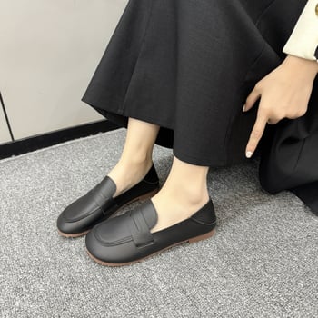 Ženske ravne cipele za rad s mekanim kožnim potplatom, prekogranične, veće veličine, s plitkim otvorom, bez rukava, nove kožne cipele, univerzalne
