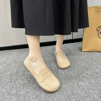 Ženske ravne cipele za rad s mekanim kožnim potplatom, prekogranične, veće veličine, s plitkim otvorom, bez rukava, nove kožne cipele, univerzalne