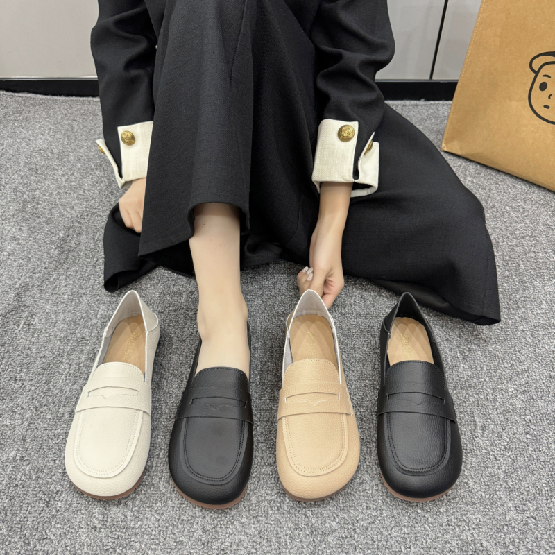 Dámske ploché pracovné topánky s mäkkou koženou podrážkou, plus size veľkosť, s plytkou ústnou stranou, nazúvacie topánky, nové kožené topánky, univerzálne