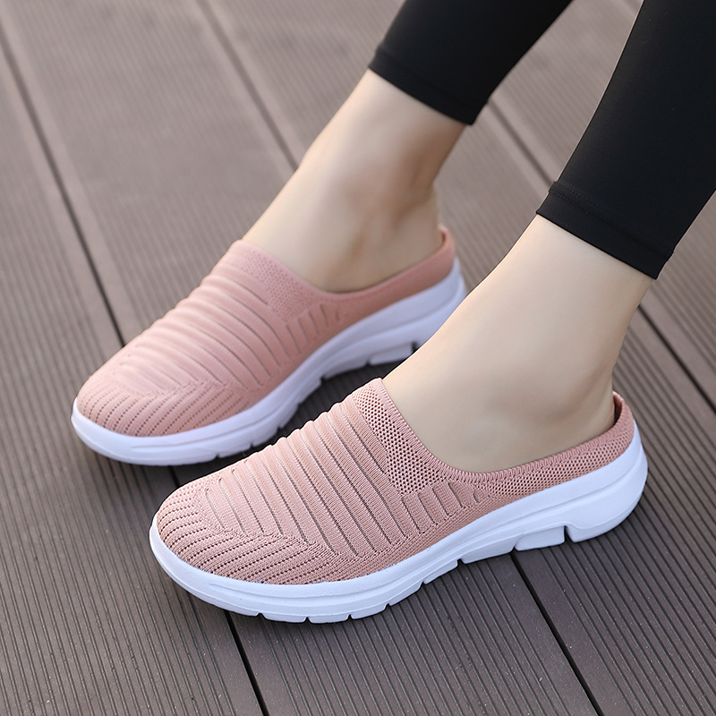 2023 Νέα Casual Αναπνέοντα Παπούτσια Flying Weaver Slip-on Half-Mesh Ελαφριά Μητέρα Παπούτσια Παπούτσια Toe Καλοκαιρινά