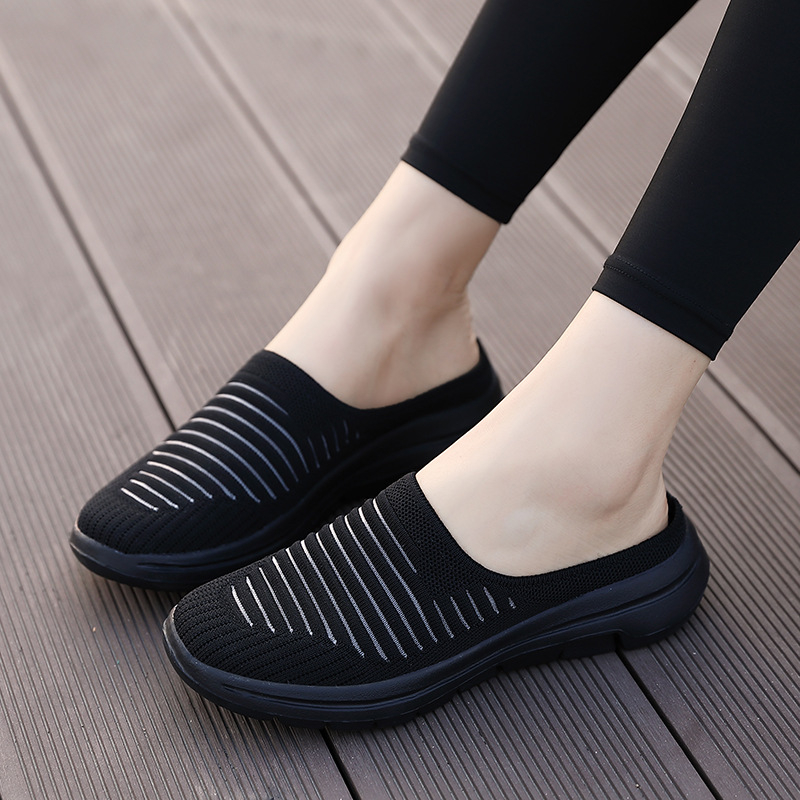 2023 Νέα Casual Αναπνέοντα Παπούτσια Flying Weaver Slip-on Half-Mesh Ελαφριά Μητέρα Παπούτσια Παπούτσια Toe Καλοκαιρινά