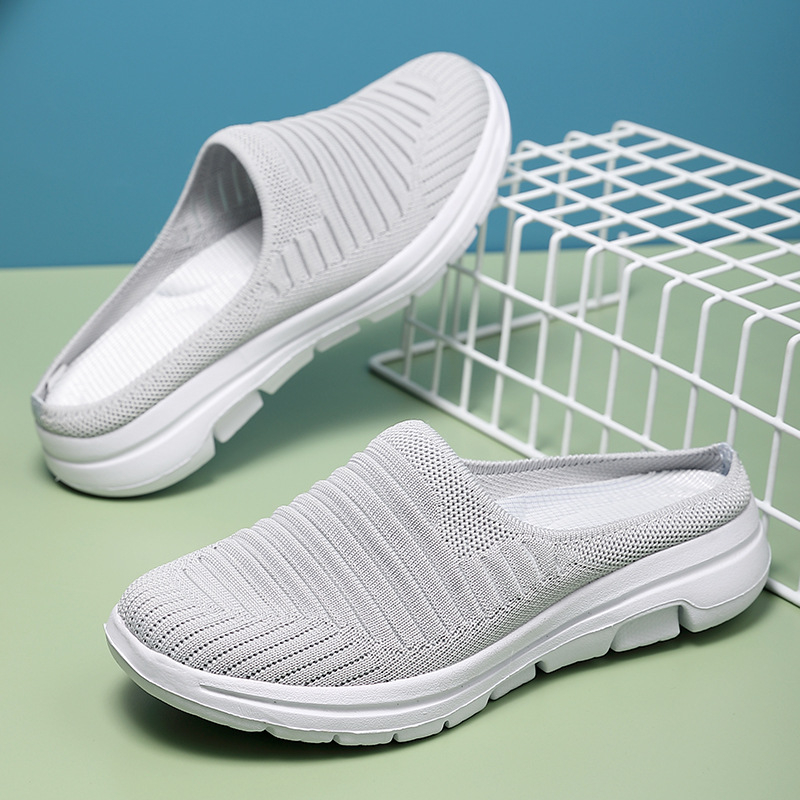 2023 Νέα Casual Αναπνέοντα Παπούτσια Flying Weaver Slip-on Half-Mesh Ελαφριά Μητέρα Παπούτσια Παπούτσια Toe Καλοκαιρινά