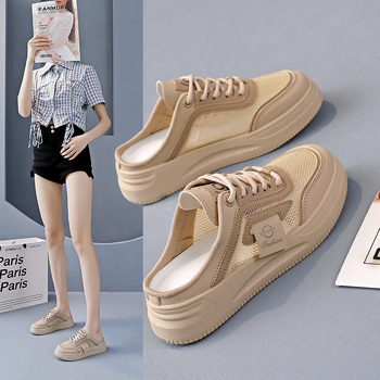 Pantofi sport pentru femei, cu platformă Half-Tow, albi, de vară, respirabili, din plasă, casual, all-match, fără slip-on, leneși, pantofi pentru femei 603