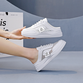 Pantofi sport pentru femei, cu platformă Half-Tow, albi, de vară, respirabili, din plasă, casual, all-match, fără slip-on, leneși, pantofi pentru femei 603