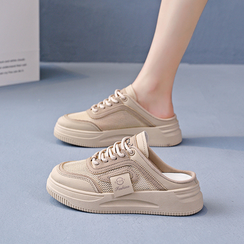 Pantofi sport pentru femei, cu platformă Half-Tow, albi, de vară, respirabili, din plasă, casual, all-match, fără slip-on, leneși, pantofi pentru femei 603