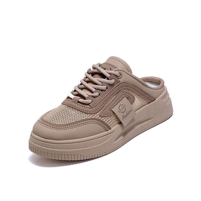 Pantofi sport pentru femei, cu platformă Half-Tow, albi, de vară, respirabili, din plasă, casual, all-match, fără slip-on, leneși, pantofi pentru femei 603