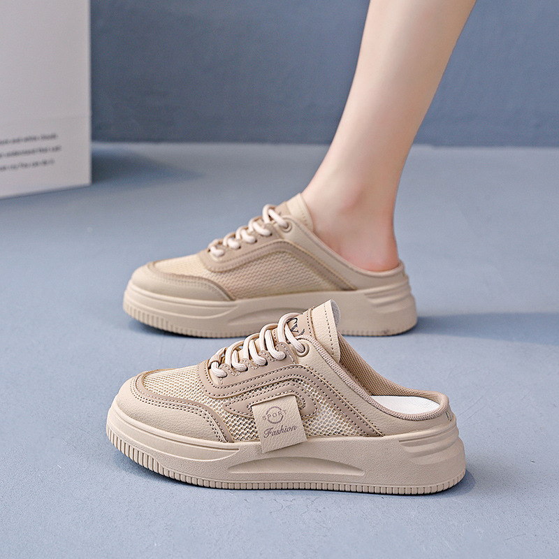 Pantofi sport pentru femei, cu platformă Half-Tow, albi, de vară, respirabili, din plasă, casual, all-match, fără slip-on, leneși, pantofi pentru femei 603