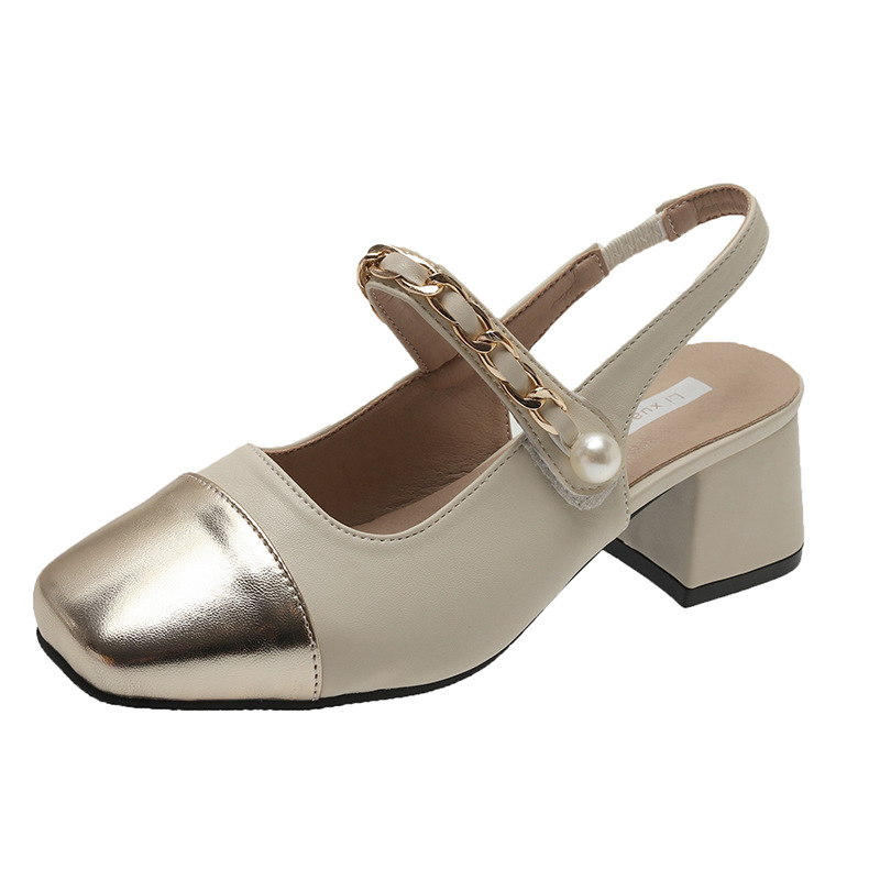 Sandale Chanel Style Colorblock pentru femei, vara 2023, stil nou de zână, Baotou, pantofi cu toc gros gol și pantofi Mary Jane