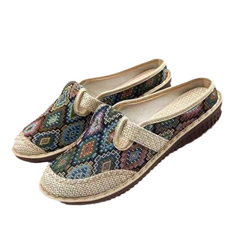 Užsienio prekyba, nauji vasaros etninio stiliaus seni Pekino medžiaginiai batai, kvėpuojantys, moteriški lininiai, nacionalinio stiliaus, pusiau vilkimo, hanfu batai.