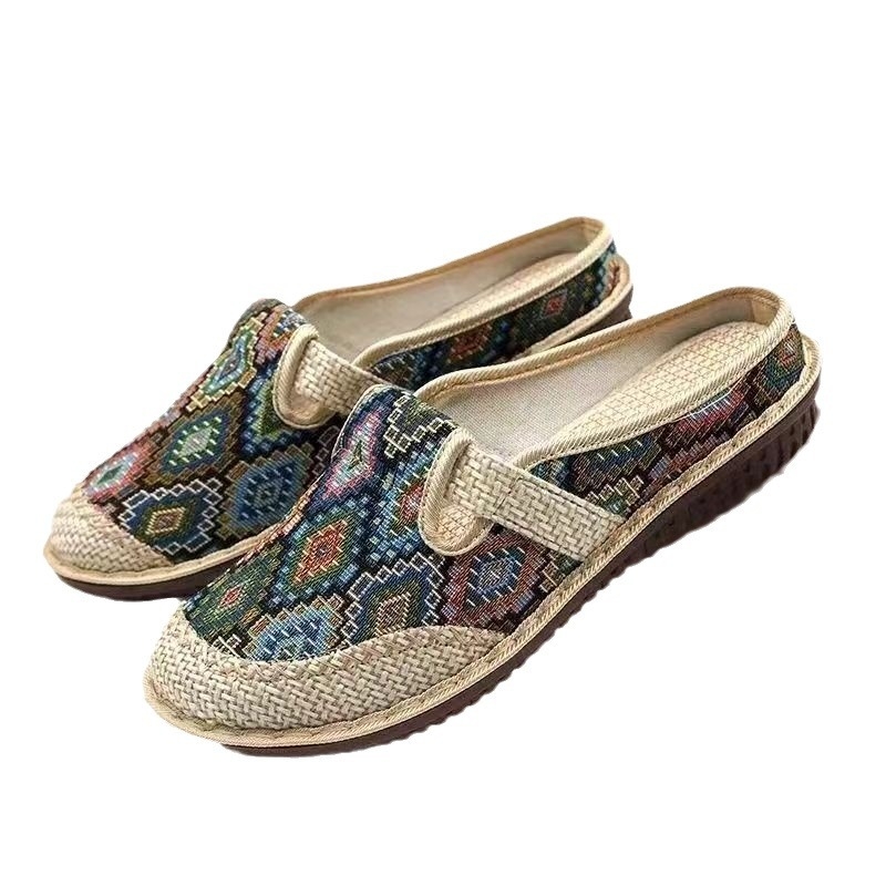 Užsienio prekyba, nauji vasaros etninio stiliaus seni Pekino medžiaginiai batai, kvėpuojantys, moteriški lininiai, nacionalinio stiliaus, pusiau vilkimo, hanfu batai.