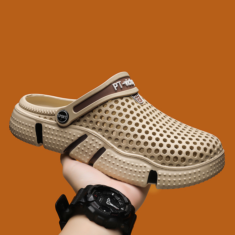 Мъжки обувки с дупки, модни летни дишащи, неплъзгащи се, чехли Baotou, мъжки тоалет, ежедневни сандали с двойна употреба за газене на плажа