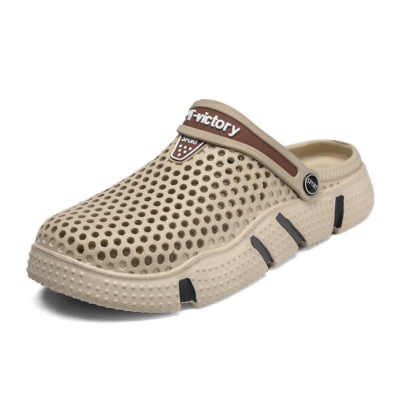 Мъжки обувки с дупки, модни летни дишащи, неплъзгащи се, чехли Baotou, мъжки тоалет, ежедневни сандали с двойна употреба за газене на плажа