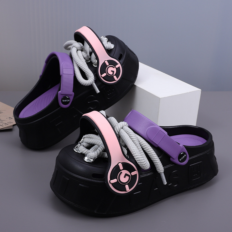 Madingi ausinės su skylutėmis, moteriški šlepetės, vasariniai apvyniojami batai, asmenybės stiliaus, laisvalaikio batai, mergaitiški paplūdimio batai, basutės, urmu