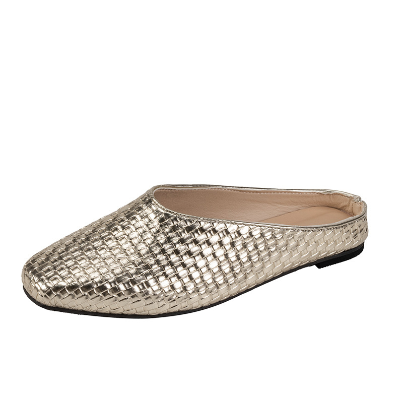 Sandale și papuci pentru femei, mărimi mari, țesute Muller, pantofi 2025, primăvara și vara, model nou de piatră, culoare solidă, papuci plati cu vârf ascuțit pentru femei