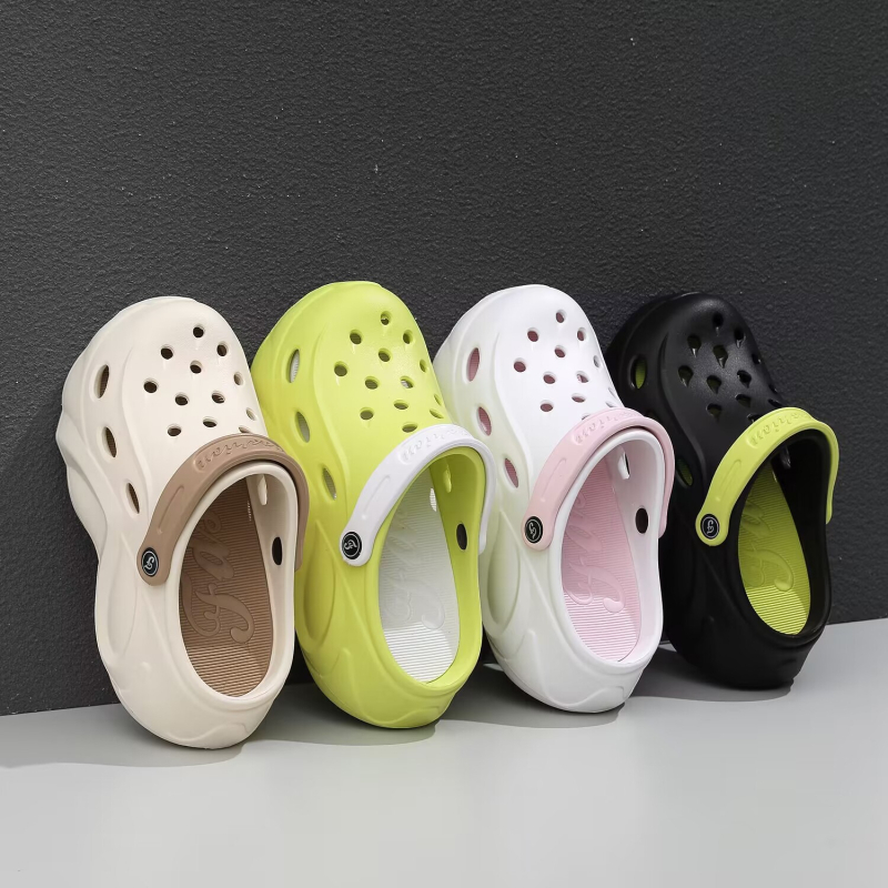 Storapadžiai platforminiai, poroms skirti, tylūs sodo šlepetės su skylute sienoje, moteriški sodo bateliai, patogūs, kasdieniški ir universalūs.