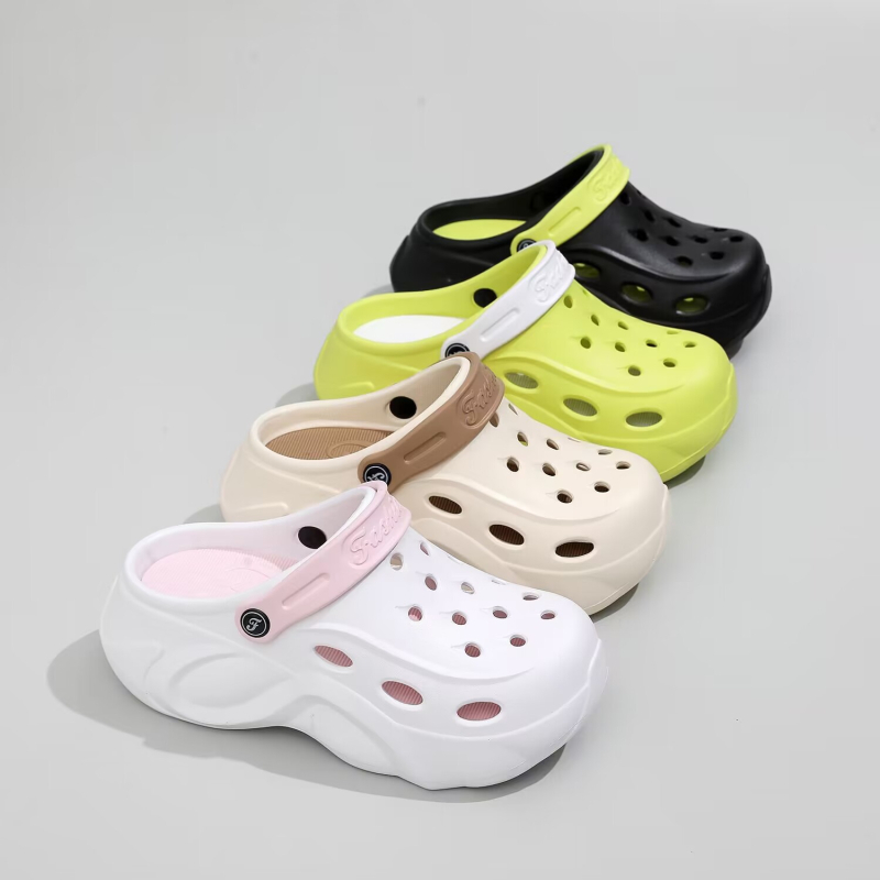 Storapadžiai platforminiai, poroms skirti, tylūs sodo šlepetės su skylute sienoje, moteriški sodo bateliai, patogūs, kasdieniški ir universalūs.