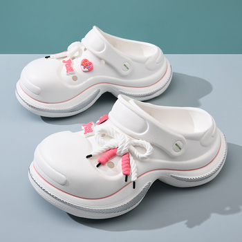 Naujo stiliaus moteriškos vasarinės lauko klumpės su storais padais, uždara nosimi, atsparios dilimui, kvapams, neslystančios, mielos paplūdimio šlepetės