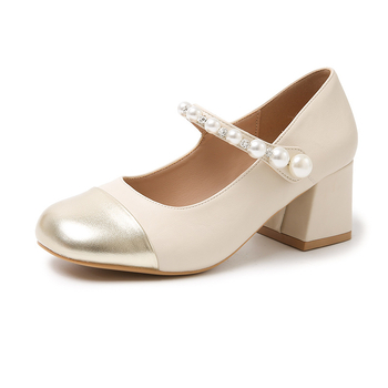 Παπούτσια Mary Jane σε στυλ Xiaoxiang, γυναικεία ρηχά παπούτσια με χοντρό τακούνι 2025, νέα γαλλικά παπούτσια μπαλέτου που ταιριάζουν με το χρώμα, μονόστρωτα παπούτσια ιδιοσυγκρασίας