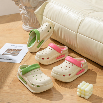 Divkrāsu salīmēti caurumu apavi vasarai EVA sieviešu mīksta zole virsdrēbes bieza zole modernas universālas vienkāršas pāru neslīdošas