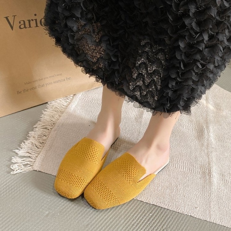 Ljetne nove Baotou papuče s kvadratnom glavom, pletene ravne cipele za lijene cipele većih veličina, prekogranične ležerne ženske cipele na veliko