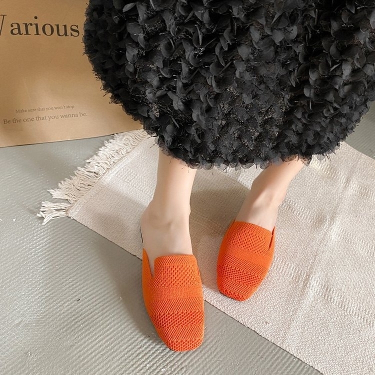 Ljetne nove Baotou papuče s kvadratnom glavom, pletene ravne cipele za lijene cipele većih veličina, prekogranične ležerne ženske cipele na veliko