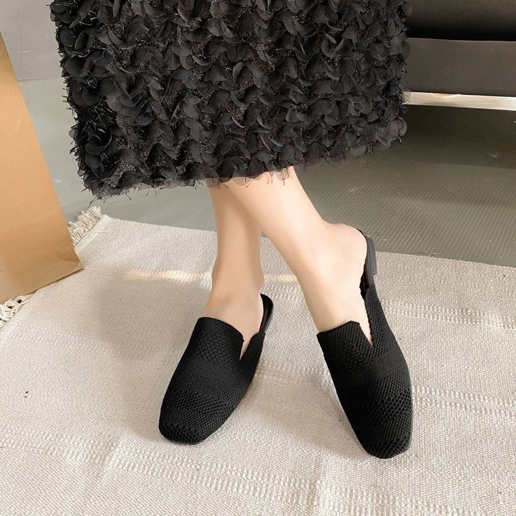 Ljetne nove Baotou papuče s kvadratnom glavom, pletene ravne cipele za lijene cipele većih veličina, prekogranične ležerne ženske cipele na veliko