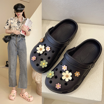 Gėlių urvo bateliai moteriški viršutiniai drabužiai neslystantys Baotou pusšlepetės moteriškos naujos madingos plokščios paplūdimio pajūrio šlepetės vasarai