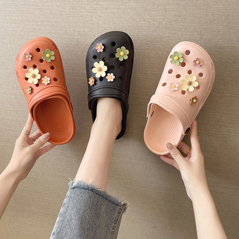 Gėlių urvo bateliai moteriški viršutiniai drabužiai neslystantys Baotou pusšlepetės moteriškos naujos madingos plokščios paplūdimio pajūrio šlepetės vasarai