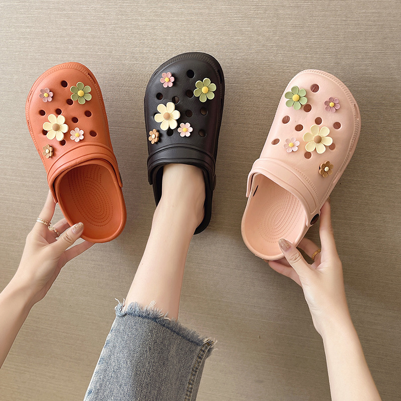 Gėlių urvo bateliai moteriški viršutiniai drabužiai neslystantys Baotou pusšlepetės moteriškos naujos madingos plokščios paplūdimio pajūrio šlepetės vasarai