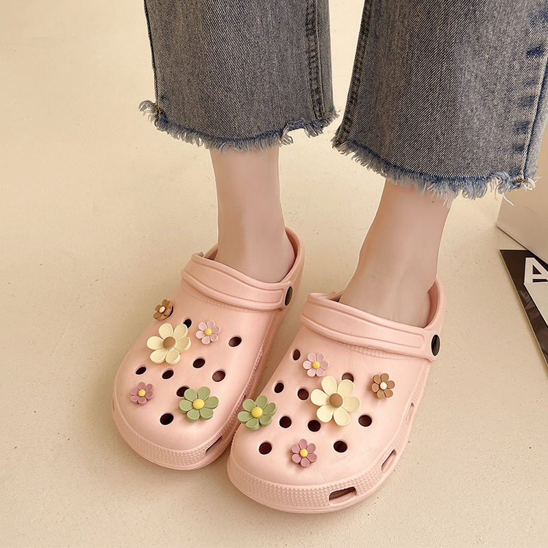 Gėlių urvo bateliai moteriški viršutiniai drabužiai neslystantys Baotou pusšlepetės moteriškos naujos madingos plokščios paplūdimio pajūrio šlepetės vasarai