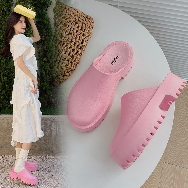 Dámske sandále a papuče s hrubou podrážkou v európskom a americkom štýle, kórejský štýl Baotou, nepremokavé, na platforme, super vysoké podpätky, plážové dreváky