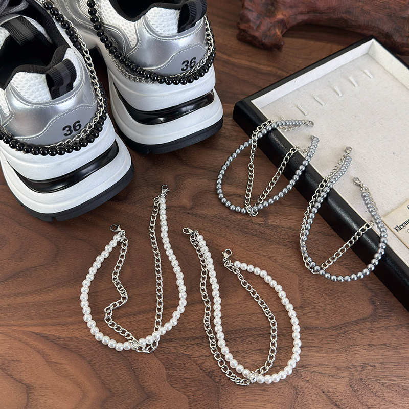 Stilinga madinga asmenybės batų sagties batraiščių aksesuarai, spalvota imitacijos perlų grandinėlė, dvigubo sluoksnio batų sagtis, tinkanti įvairiems sportbačiams