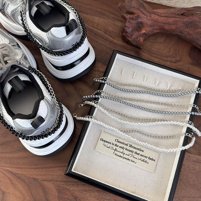 Stilinga madinga asmenybės batų sagties batraiščių aksesuarai, spalvota imitacijos perlų grandinėlė, dvigubo sluoksnio batų sagtis, tinkanti įvairiems sportbačiams