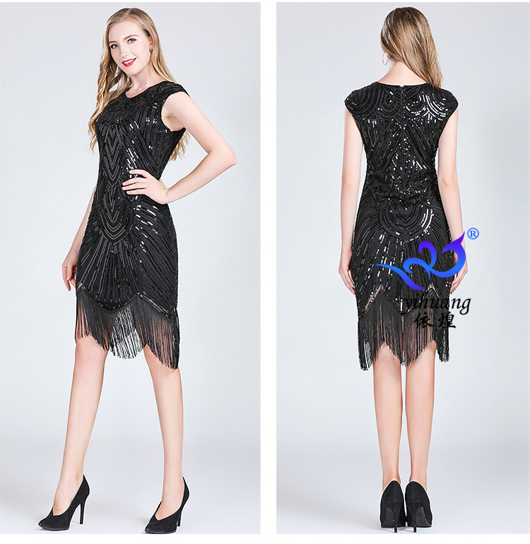 Retro haljina sa šljokicama iz 1920., Gatsby Ball haljina s resicama, Haljina za zabavu, Haljina za tost s perlicama