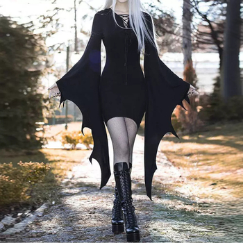 Νέα Ευρωπαϊκή και Αμερικανική Ρούχα Χριστούγεννα Halloween Φθινόπωρο Νέο Διασυνοριακό Φόρεμα με Φαρδιά Μανίκια και Τιράντες Amazon Pure Color