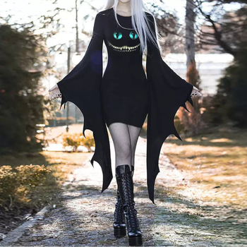 Νέα Ευρωπαϊκή και Αμερικανική Ρούχα Χριστούγεννα Halloween Φθινόπωρο Νέο Διασυνοριακό Φόρεμα με Φαρδιά Μανίκια και Τιράντες Amazon Pure Color