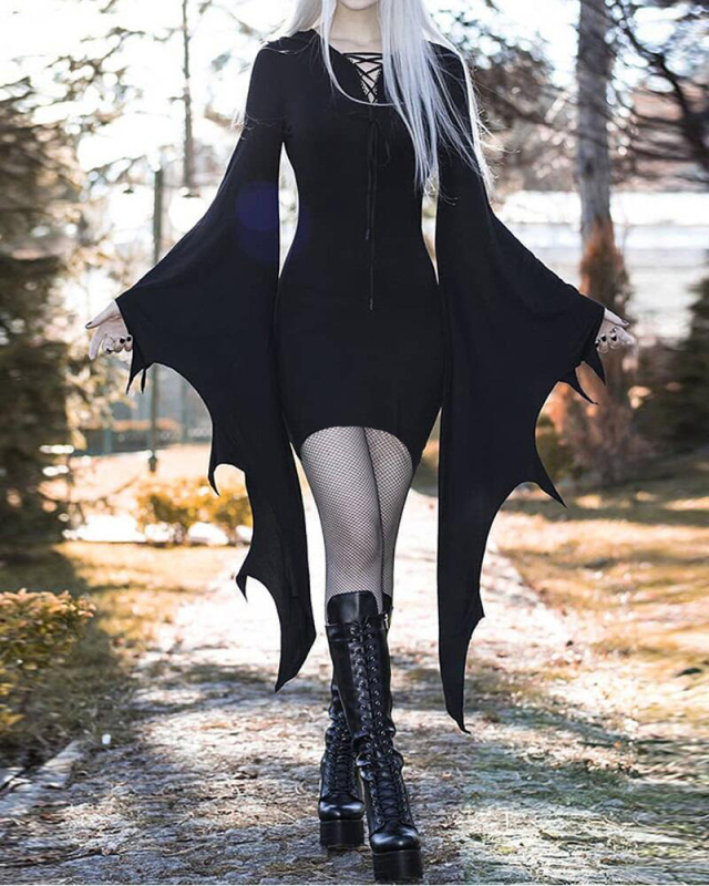 Νέα Ευρωπαϊκή και Αμερικανική Ρούχα Χριστούγεννα Halloween Φθινόπωρο Νέο Διασυνοριακό Φόρεμα με Φαρδιά Μανίκια και Τιράντες Amazon Pure Color