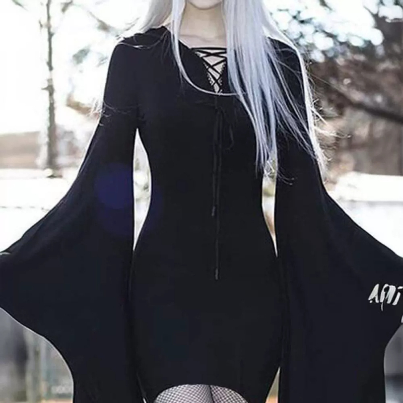 Νέα Ευρωπαϊκή και Αμερικανική Ρούχα Χριστούγεννα Halloween Φθινόπωρο Νέο Διασυνοριακό Φόρεμα με Φαρδιά Μανίκια και Τιράντες Amazon Pure Color