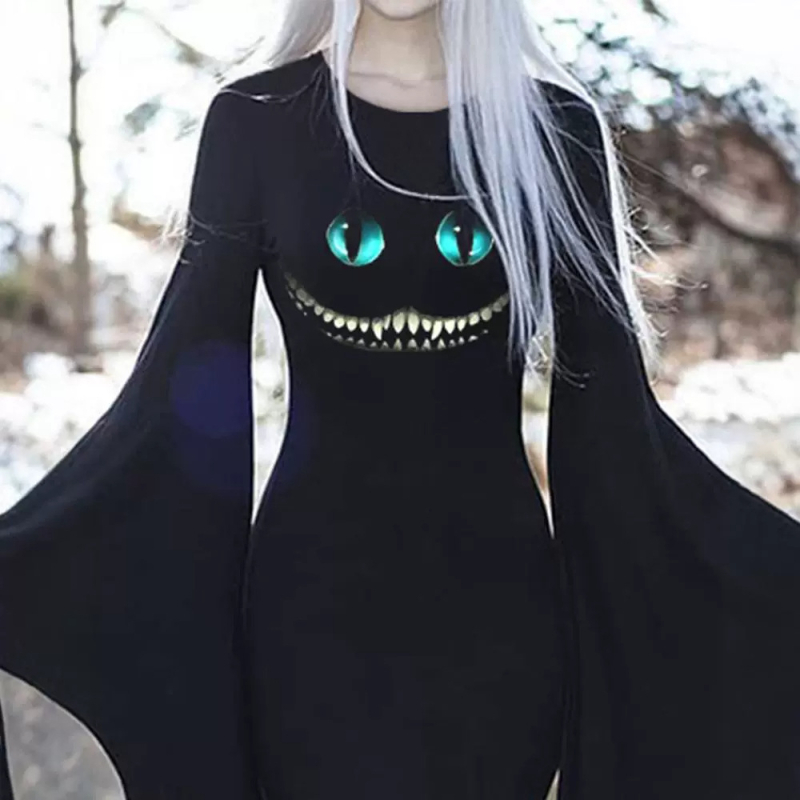 Νέα Ευρωπαϊκή και Αμερικανική Ρούχα Χριστούγεννα Halloween Φθινόπωρο Νέο Διασυνοριακό Φόρεμα με Φαρδιά Μανίκια και Τιράντες Amazon Pure Color